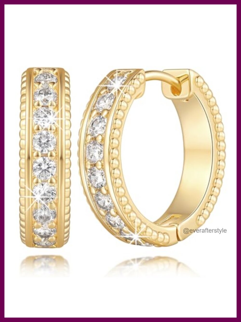 Gold Plated Hoop Earrings for Women 14k with CZ Stones 19mm Elegant